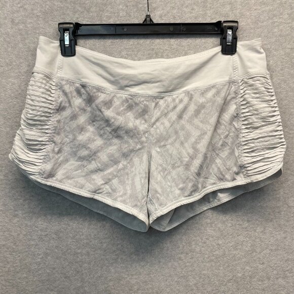 Lululemon Run Bright At Night Shorts Womens 12 Gray Blazer Print / White W7511S - Picture 1 of 11